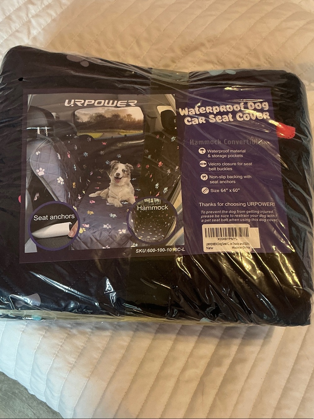Waterproof Dog Car Seat Cover - Black with Paw Print